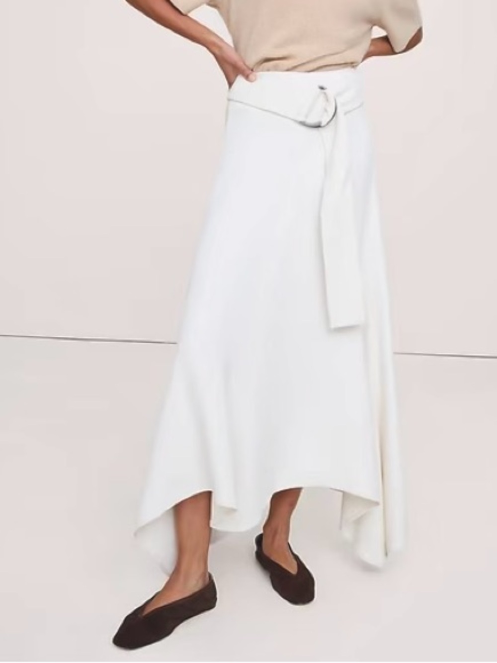 Banana Republic White Asymmetric Maxi Skirt with Belt